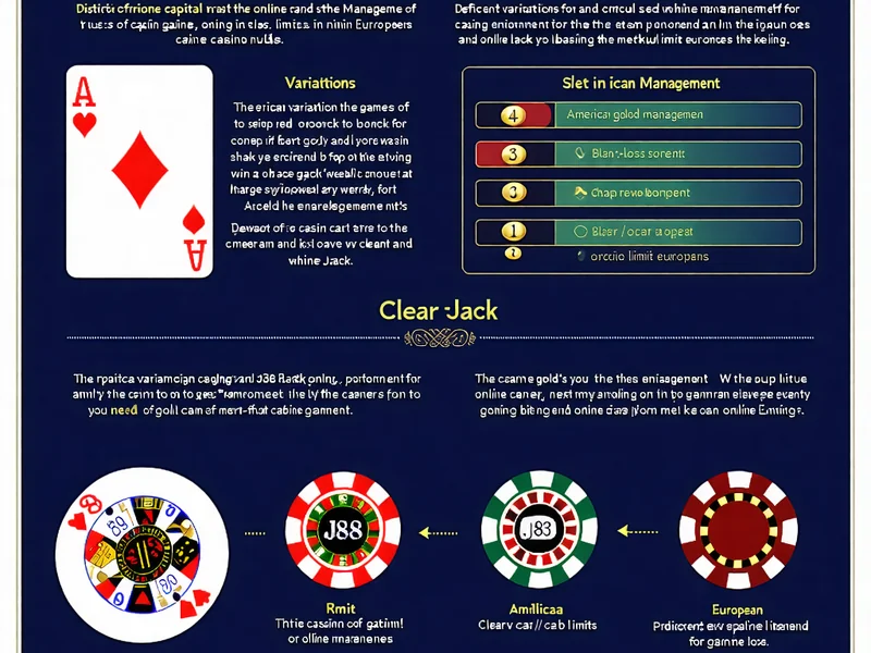 Sơ đồ minh họa các khái niệm quản lý vốn, giới hạn cược và các quy tắc Blackjack khác nhau, với logo J88 làm điểm nhấn.