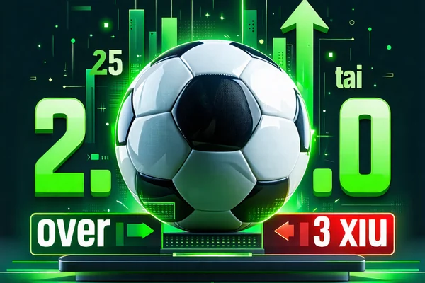 Hình ảnh biểu tượng Tài Xỉu với các con số và dấu cộng, trừ thể hiện tổng số bàn thắng