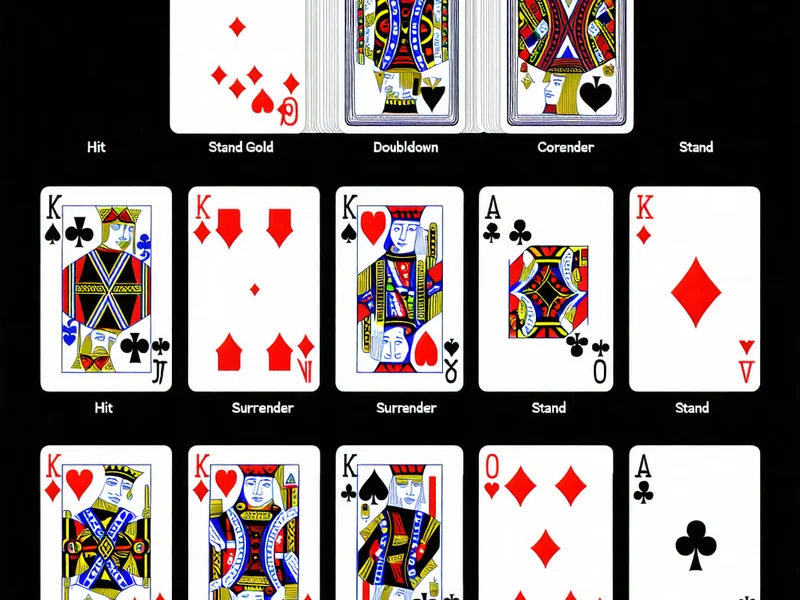 Bảng chiến lược cơ bản Blackjack minh họa các quyết định Hit, Stand, Double, Split dựa trên tổng điểm của người chơi và lá bài ngửa của nhà cái.