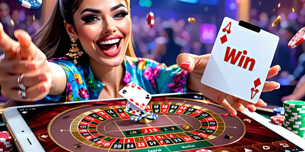 Hình ảnh người chơi đang vui vẻ với chiến thắng trên điện thoại, có logo J88 và các biểu tượng cờ bạc