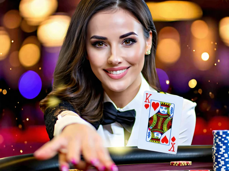 Người chia bài trực tuyến tại J88 đang tương tác với người chơi qua camera, thể hiện sự chuyên nghiệp và thân thiện