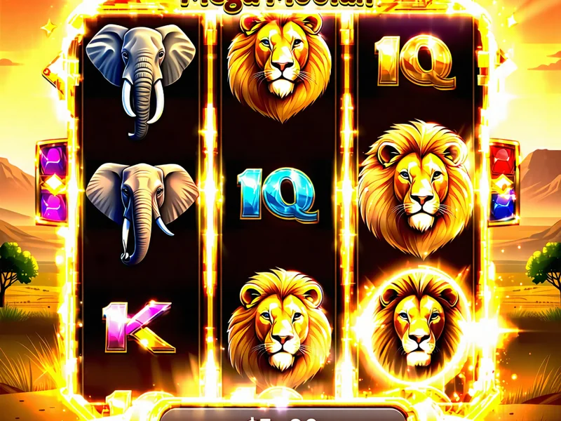 Hình ảnh trò chơi Mega Moolah tại J88 với chủ đề động vật hoang dã Châu Phi và biểu tượng jackpot