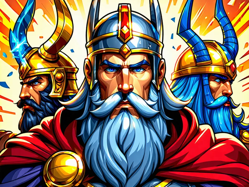 Hình ảnh trò chơi Hall of Gods tại J88 với chủ đề thần thoại Bắc Âu và các vị thần quyền năng