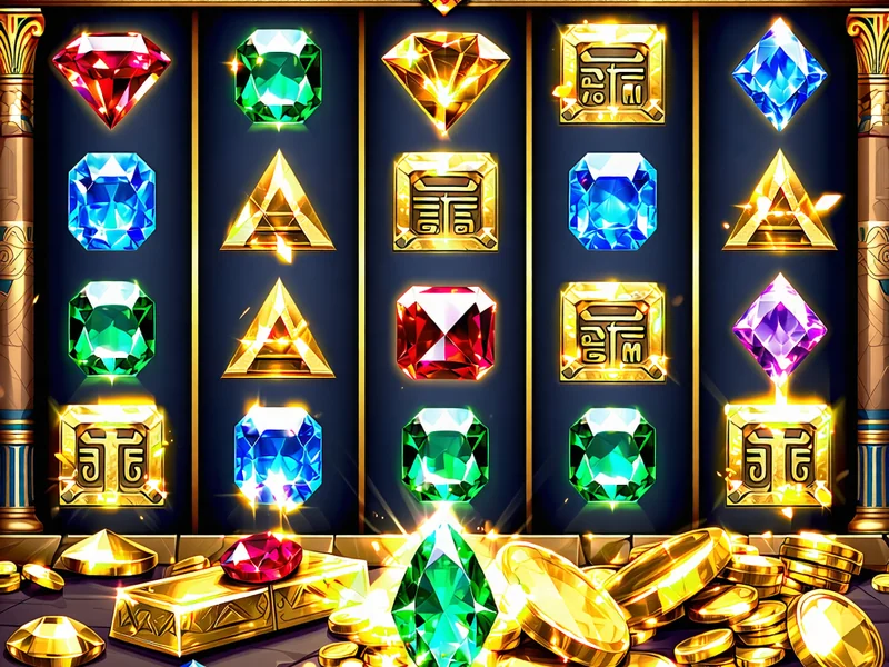 Hình ảnh trò chơi slot 'Kho Báu Cổ Đại' với biểu tượng vàng và đá quý