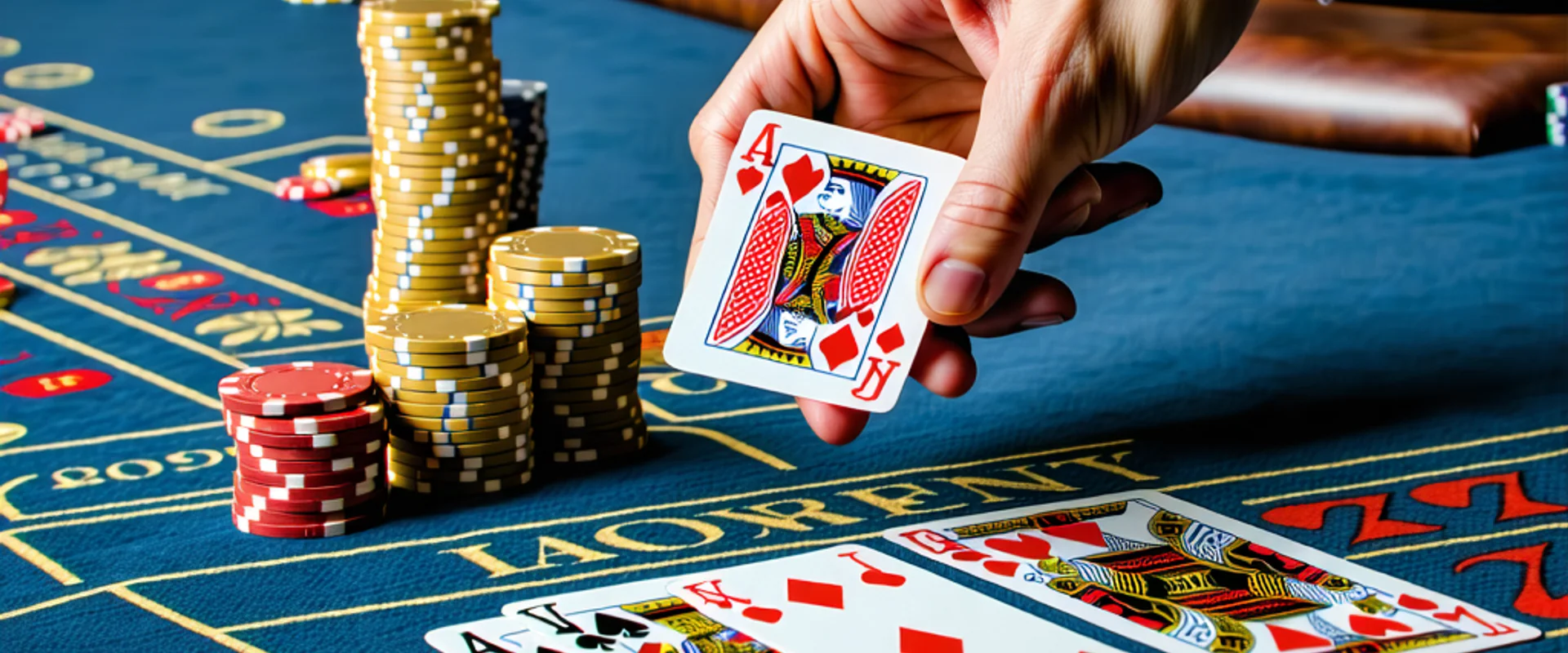 Hình ảnh bàn Baccarat sang trọng tại J88 với các lá bài và chip cược