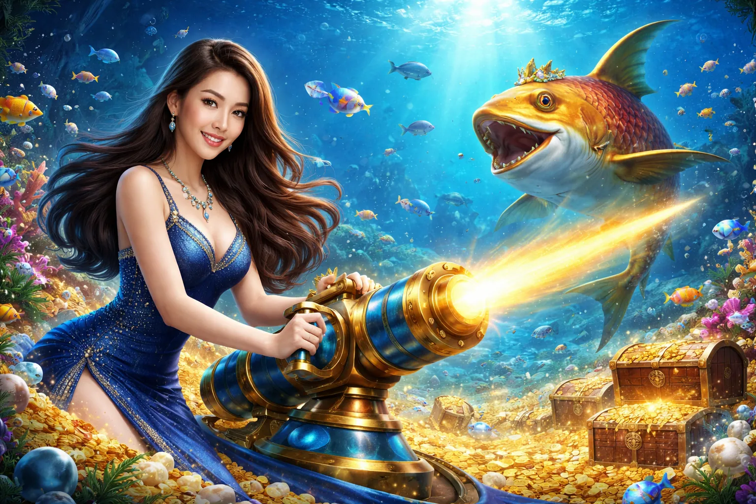 Hình ảnh đại dương rực rỡ trong game Bắn Cá J88