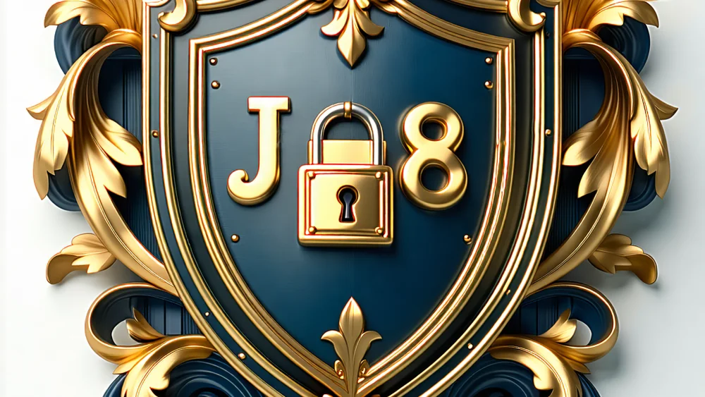 Hình ảnh logo J88 với các yếu tố an toàn, bảo mật và trách nhiệm, thể hiện cam kết của thương hiệu.
