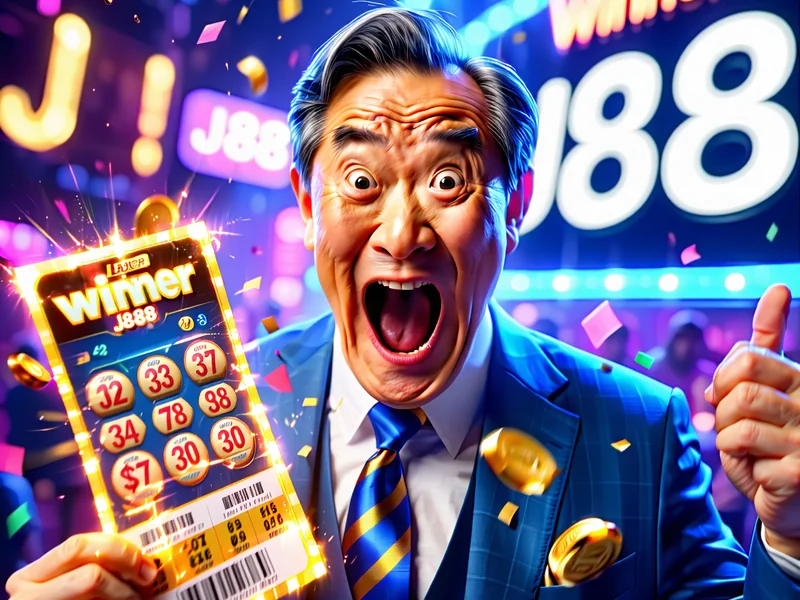 Người chơi J88 vui mừng khoe tờ vé số trúng thưởng, thể hiện niềm vui sau khi trúng xổ số tại J88
