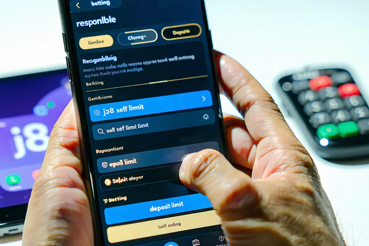 Hình ảnh bàn tay đặt giới hạn tiền cược trên giao diện điện thoại, thể hiện sự kiểm soát và cá cược có trách nhiệm trên nền tảng J88.