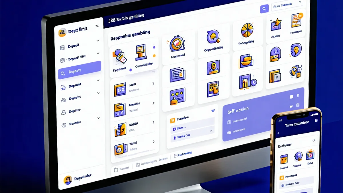 Hình ảnh các công cụ quản lý cá cược có trách nhiệm của J88 như giới hạn tiền gửi, tự loại trừ, nhắc nhở thời gian.