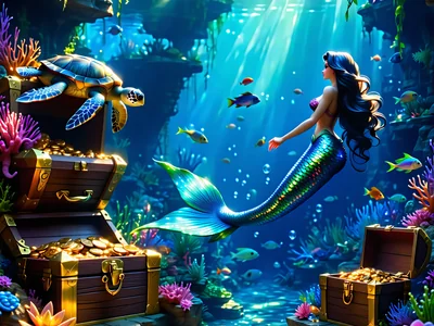 Hình ảnh trò chơi slot 'Huyền Thoại Đại Dương' với nàng tiên cá và sinh vật biển