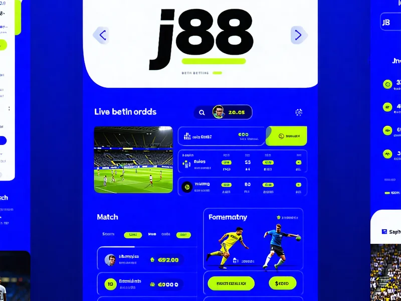 Hình ảnh cá cược thể thao sôi động tại J88, với các biểu tượng bóng đá, bóng rổ và tỷ lệ cược.