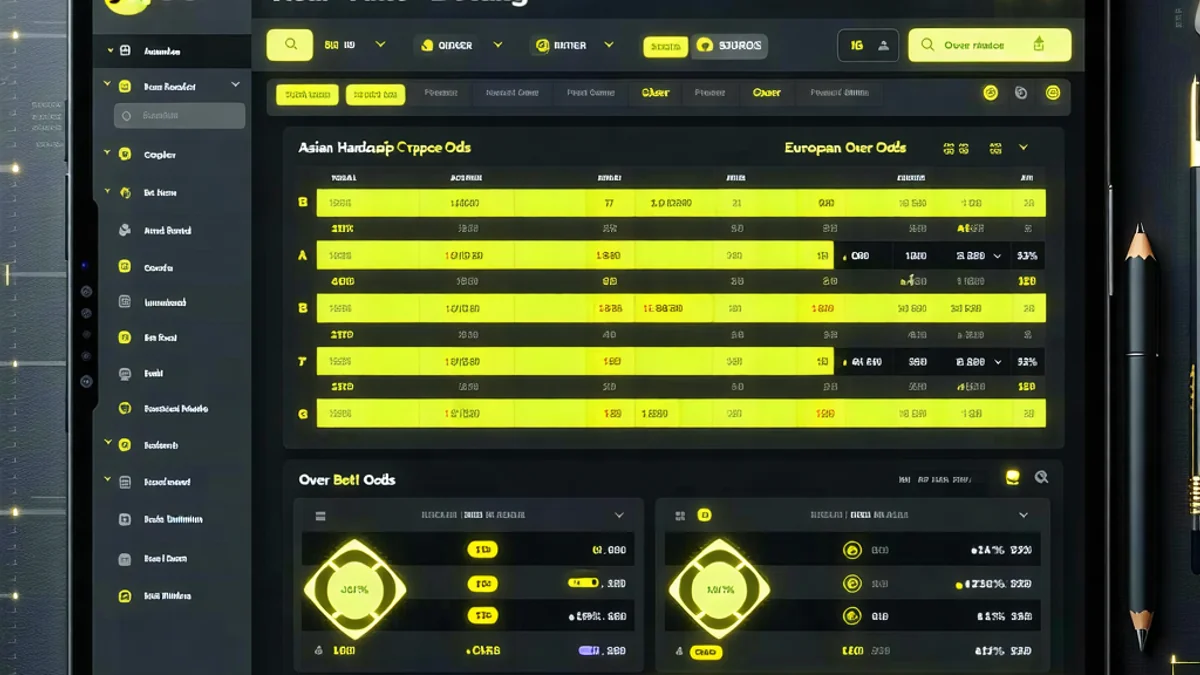 Bảng tỷ lệ kèo bóng đá phức tạp với nhiều con số và biểu tượng, thể hiện sự đa dạng của các loại cược tại J88.