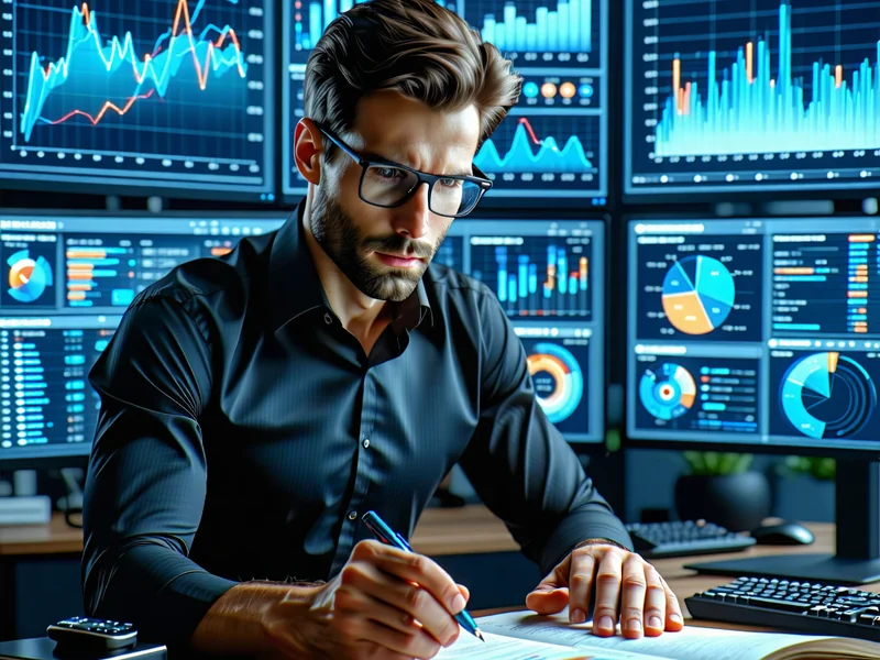 Hình ảnh một người đang phân tích dữ liệu thể thao trên máy tính, biểu đồ chiến thuật và các ghi chú, thể hiện sự chuẩn bị và chiến lược