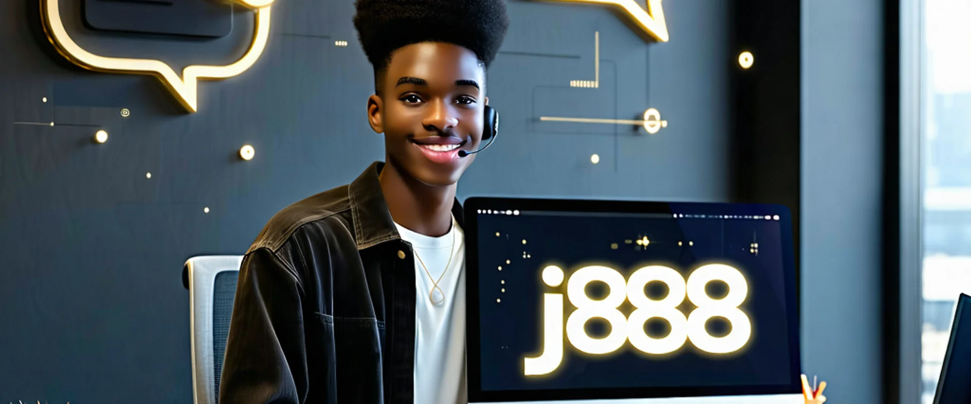 Hình ảnh trung tâm hỗ trợ J88 với các biểu tượng dịch vụ khách hàng và sự an toàn